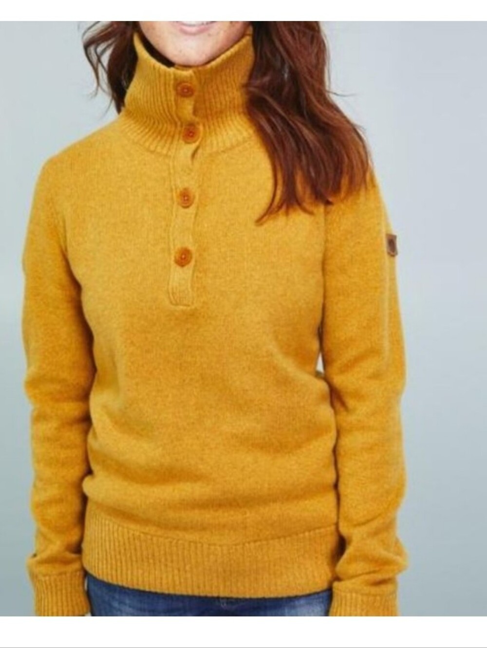 Fjallraven Mustard Wool Blend Re-Wool Greenland Sweater Shawl Collar